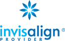 Invisalign provider logo featuring blue starburst design and company name text.